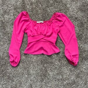 Altar'd State Pink Ruched Ruffled Peplum Blouse